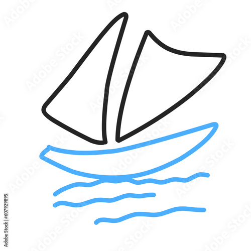 Simple Sailboat dhow boat ship on Sea Ocean Wave with line art style logo