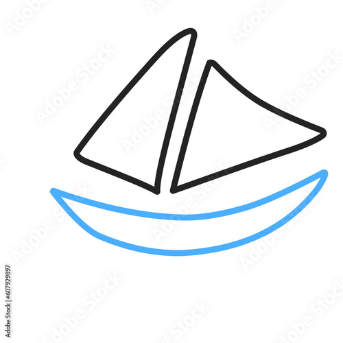 Simple Sailboat dhow boat ship on Sea Ocean Wave with line art style logo