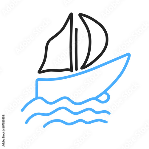 Simple Sailboat dhow boat ship on Sea Ocean Wave with line art style logo