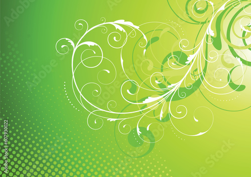 Vector illustration of Green Floral Decorative background