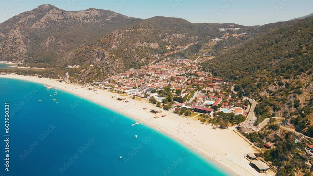 Aerial Drone Shot of Oludeniz Resort Village in Turkey Aerial Drone Shot of Oludeniz Resort Village in Turkey