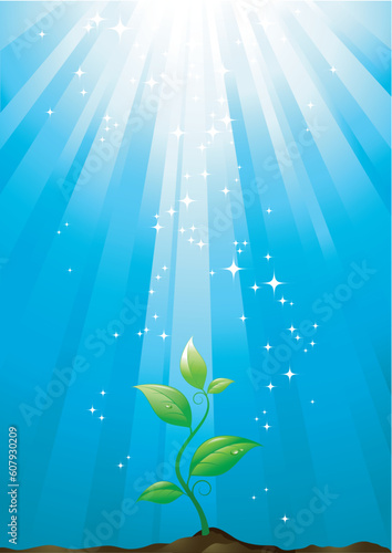 conceptual illustration of a small plant growing towards the sun