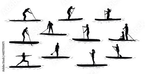 stand up paddle boarding (SUP) silhouettes.