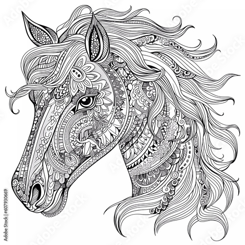 Zentangle unicorn outline  flowers and patterns