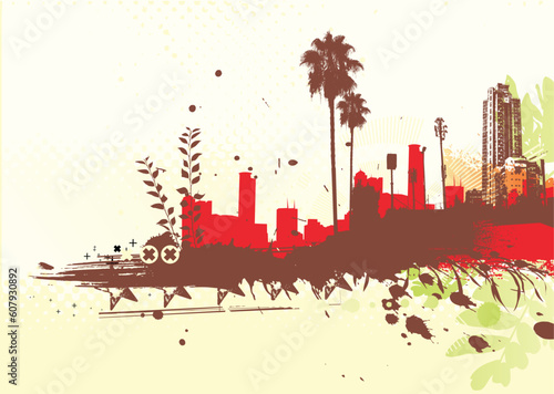 Vector illustration of styled Tropical grunge urban background