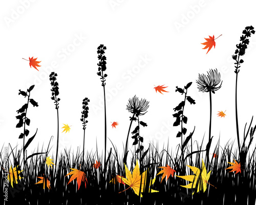 Vector grass silhouettes background. All objects are separated.