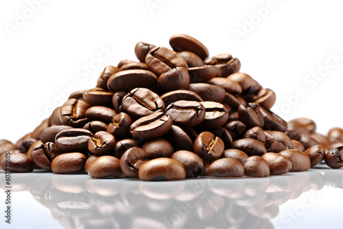 Pile of coffee beans on white background (generative AI)