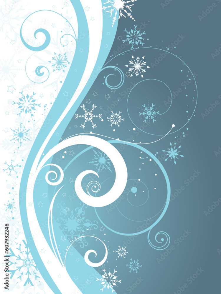 Decorative winter background with snowflakes and stars