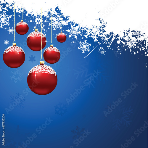 Christmas baubles on snowy background