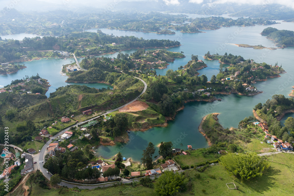view of Guatapé from the air