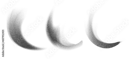 Charcoal splashes, black dotwork grain texture, abstract stipple sand effect, gradient from dots isolated on white background. Vector illustration.