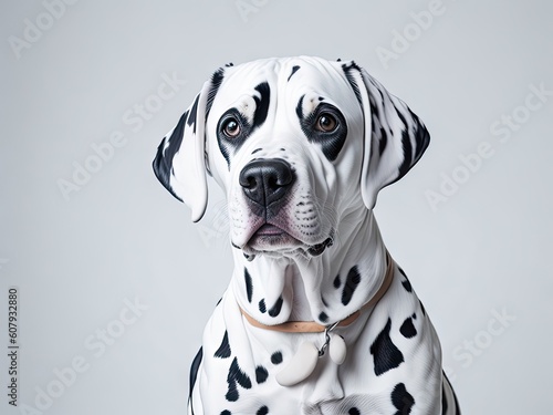 Funny cute dalmatian dog on soft white background. ai generative