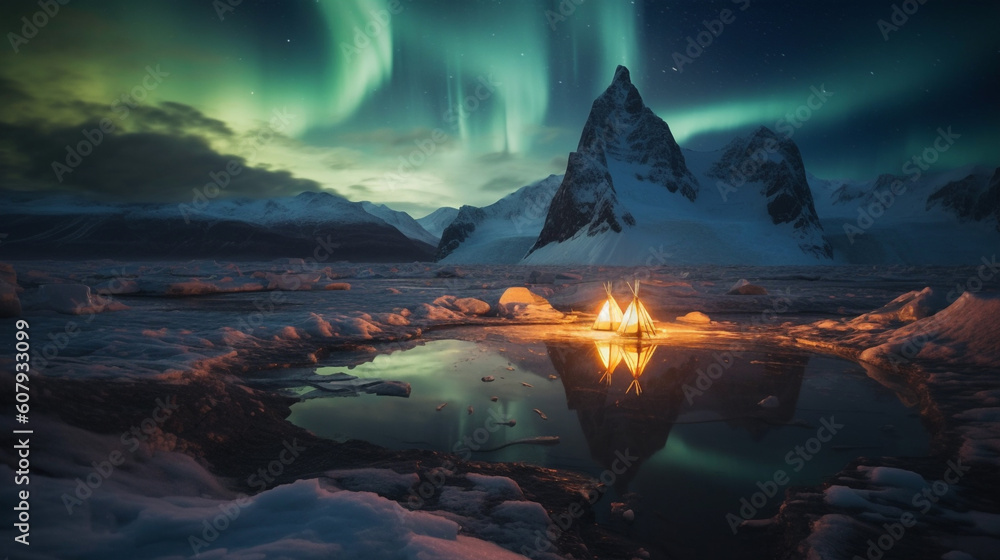 Northern Lights Aurora Borealis in Greenland AI Generated Art