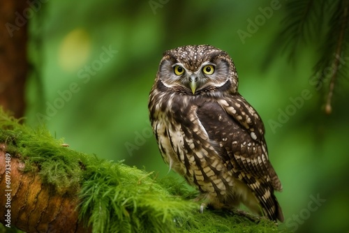 Portrait of an owl in the forest. Generative AI