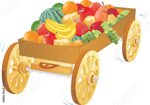 Wooden carriage with fruits