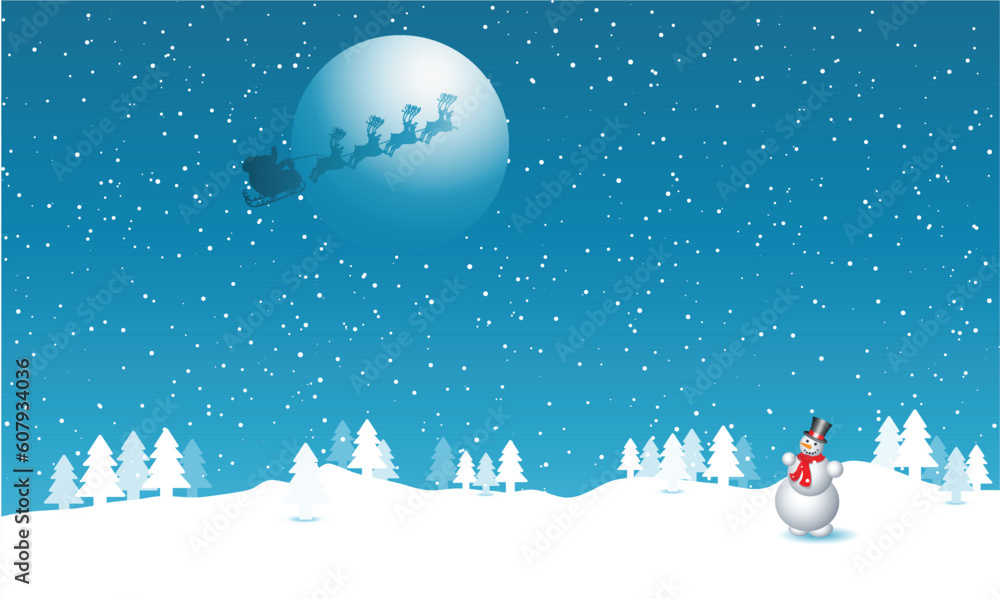 Fototapeta premium Snowman with santa in the sky