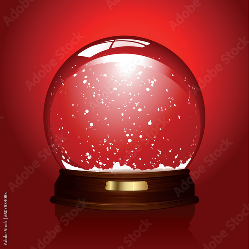 realistic illustration of an empty snowglobe over a red background - customize by inserting an object, logo or text