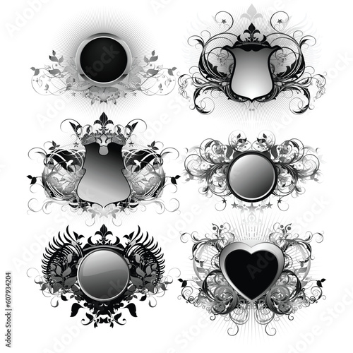 ornate shieldsl, this illustration may be usefull as designer work.