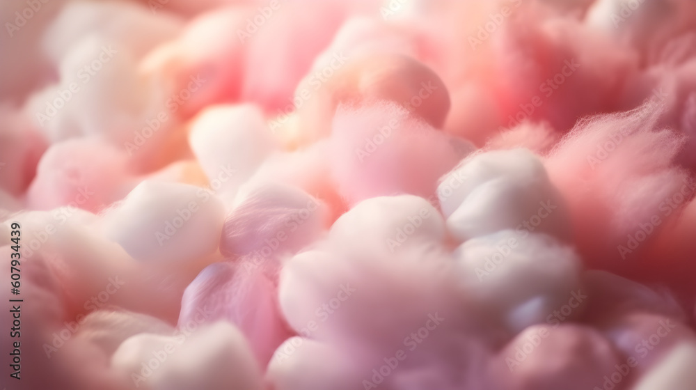 Obraz premium Sweet soft cotton candy background, fluffy pink pastel candyfloss texture, abstract blurred dessert