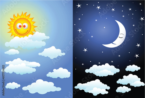 Day and night, cartoon illustration