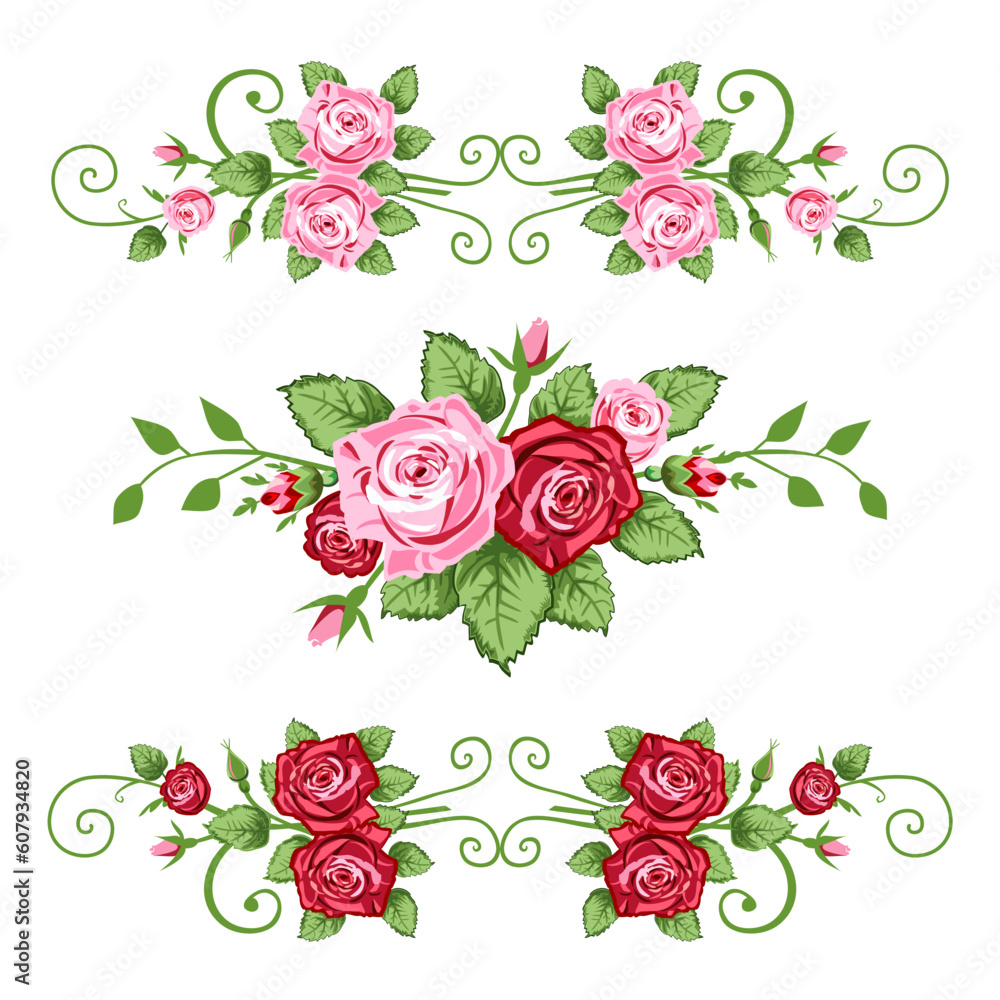 Vector retro roses border for greetings cards, design or backgrounds. All elements are on separate layers for easy editing and color change.