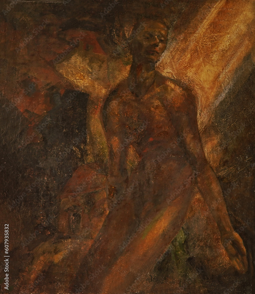 Naklejka premium Flying man oil painting impressionism modern. 