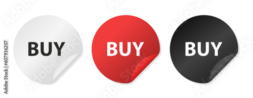 Buy Now. Round sticker with offer message. Special offer price sign. Advertising Discounts symbol. Circle sticker mockup banner. Buy now badge shape. Adhesive offer paper banner. Vector illustration