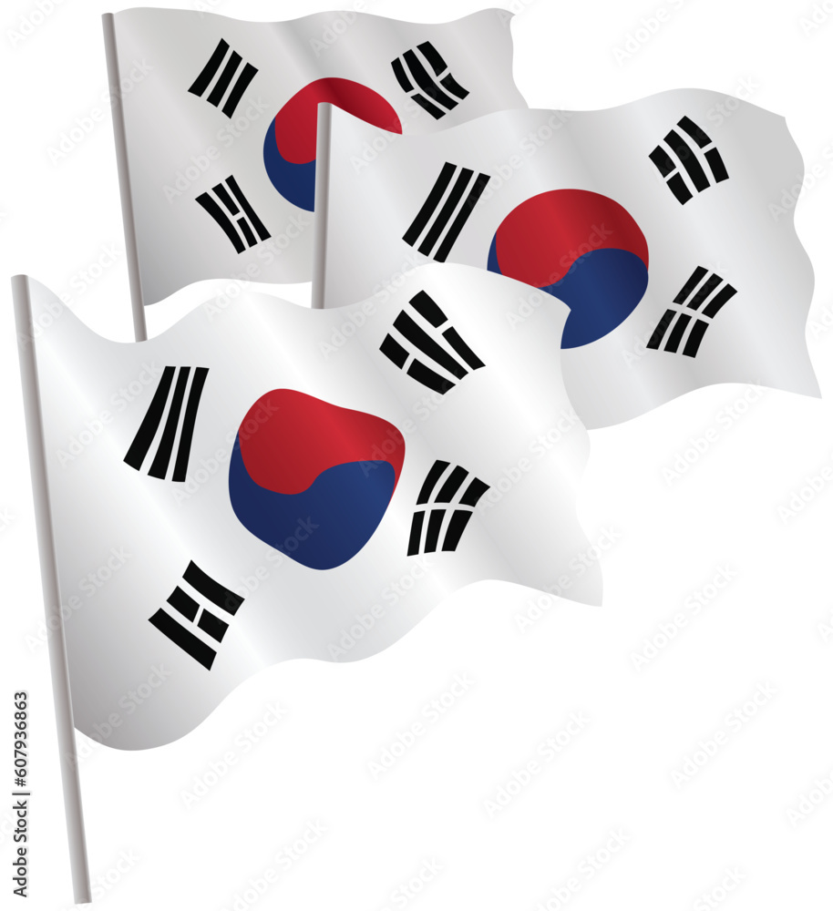 Fototapeta premium South Korea 3d flag. Vector illustration. Isolated on white.
