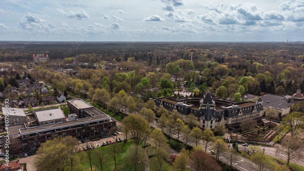 A Bird's Eye View of Efteling Amusement Park in the Netherlands on a Cloudy Day