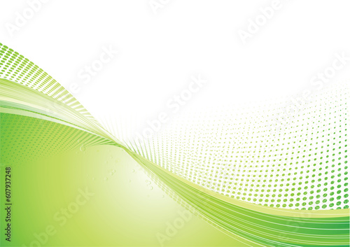 Vector Illustration of green abstract techno background made of dots and curved lines. Great for backgrounds or layering over other images