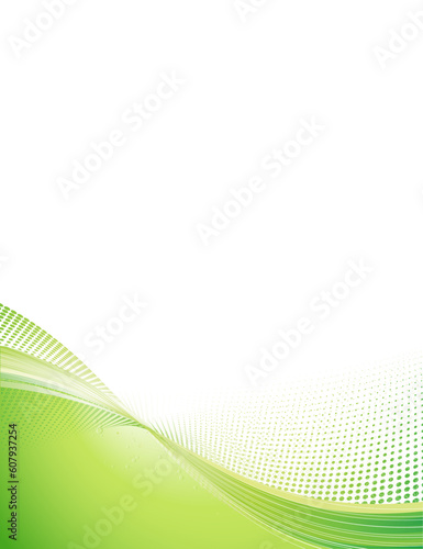 Vector Illustration of green abstract techno background made of dots and curved lines. Great for backgrounds or layering over other images