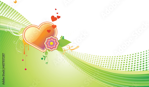 Vector illustration of funky styled design background with heart shape and floral elements