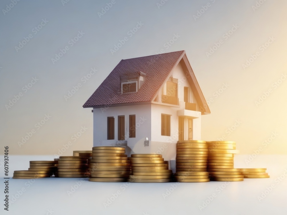 House and stack of coins with white background ai generative House and stack of coins with white background ai generative