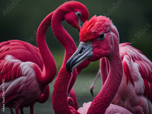 Pink flamingo close up portrait. ai generative