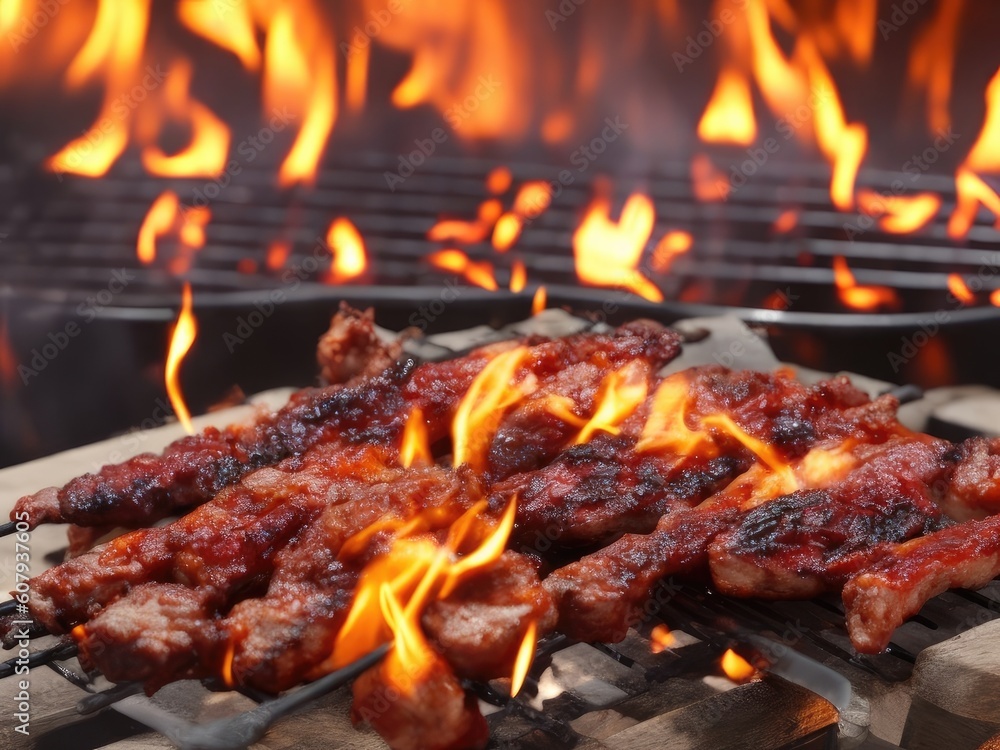 chef grilling lamb ribs on flame, ai generative chef grilling lamb ribs on flame, ai generative