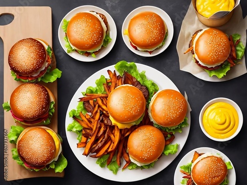 set of hamburgers served on a plate