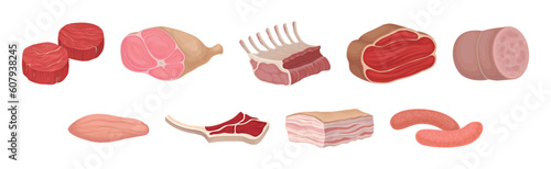 Meat Products as Foodstuff from Butchery Vector Set