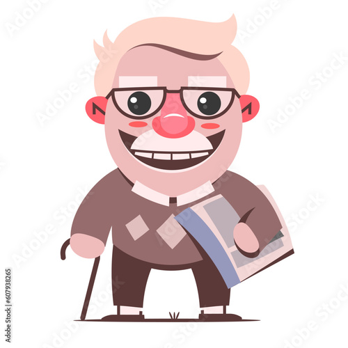 Funny athletic gray-haired old man riding bicycle. Grandfather like sport and active lifestyle. Isolated peppy retiree in round glasses and orange scarf. Cheerful oldster