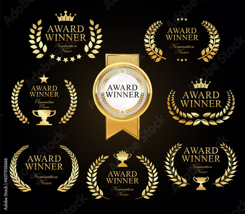 Award Winner emblem collection of gold laurel wreath 