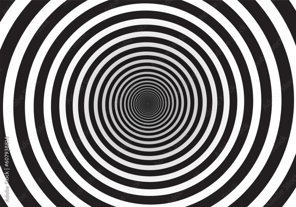 Abstract optical illusion. Hypnotic spiral tunnel with black and white lines. Vector illustration. Abstract optical illusion. Hypnotic spiral tunnel with black and white lines. Vector illustration.