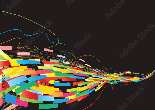 Vector illustration of abstract background with of wave lines made of colorful rectangles