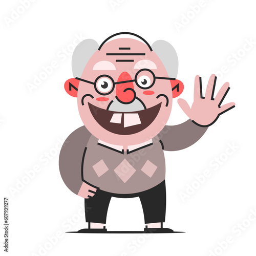 Funny illustration of old man cartoon character. Isolated illustration.