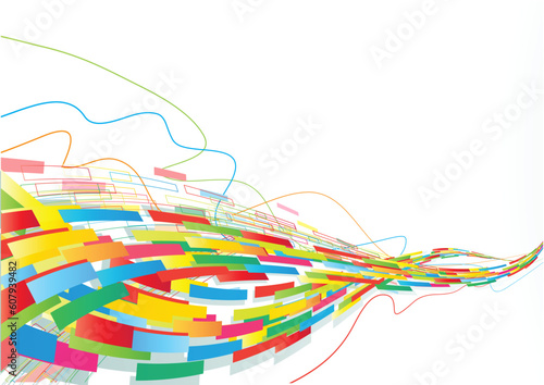 Vector illustration of abstract background with of wave lines made of colorful rectangles