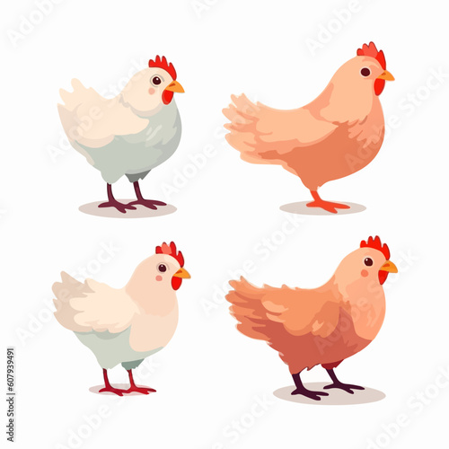 Adorable chicken illustrations in a range of sizes and positions.