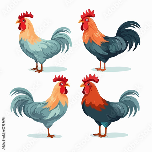 Elegant cockerel illustrations depicting their regal presence.