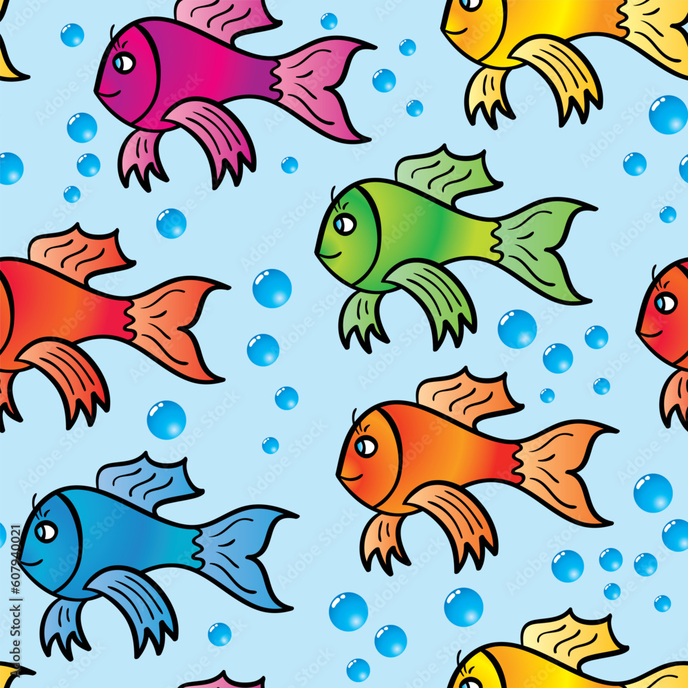 Fototapeta premium Abstract background of multicolor fishs. Seamless. Vector illustration.