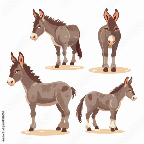 Cute and lovable donkey illustrations in a variety of sizes and positions.