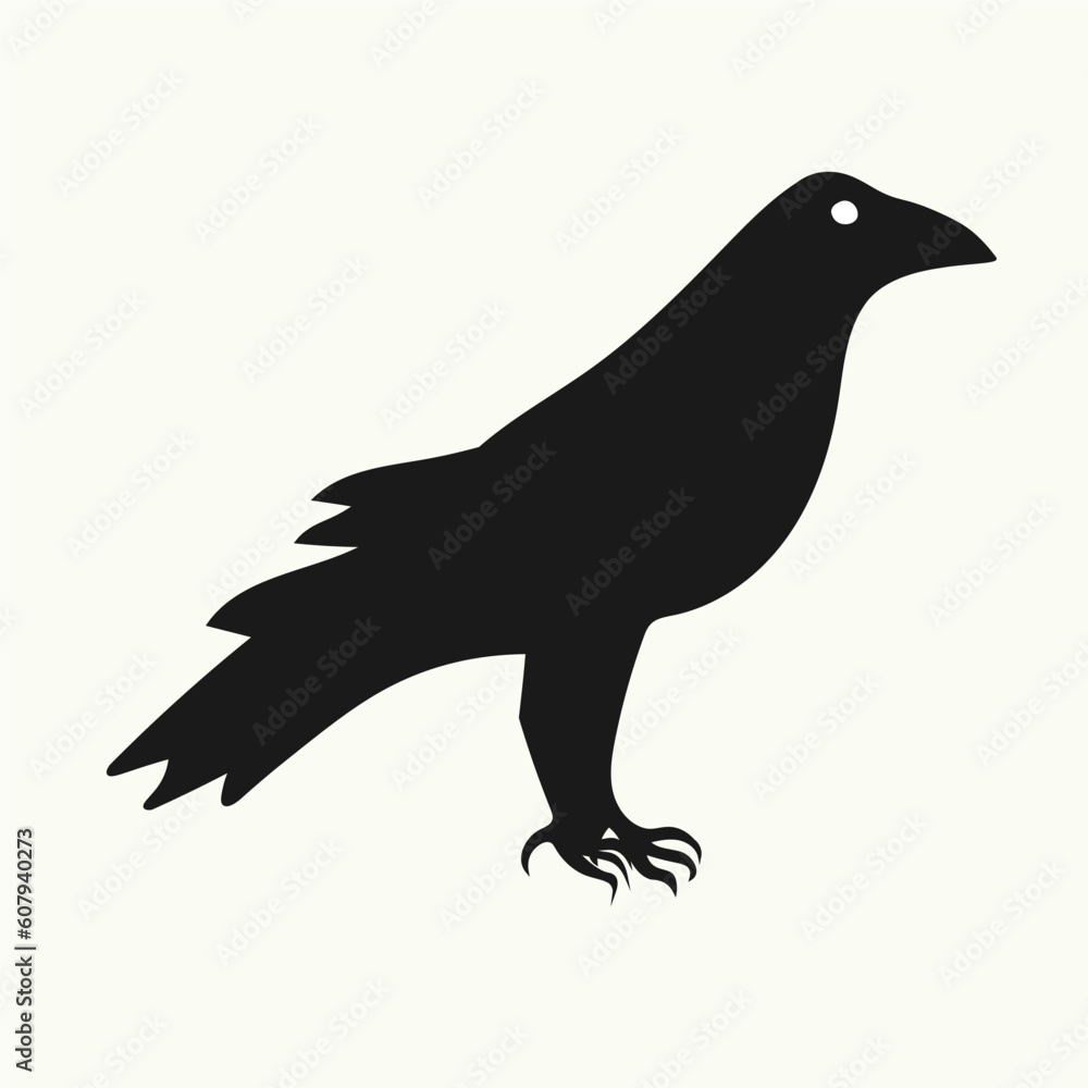 Obraz premium Hand-drawn black silhouette of a raven. Vector illustration