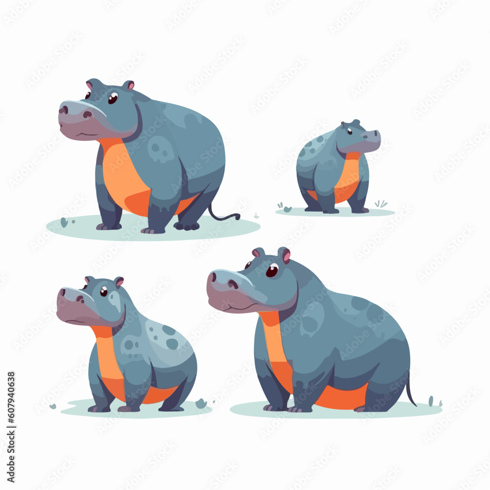 Vector hippo illustrations capturing their unique charm. Vector hippo illustrations capturing their unique charm.