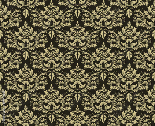 Damask seamless vector background.  For easy making seamless pattern just drag all group into swatches bar, and use it for filling any contours.